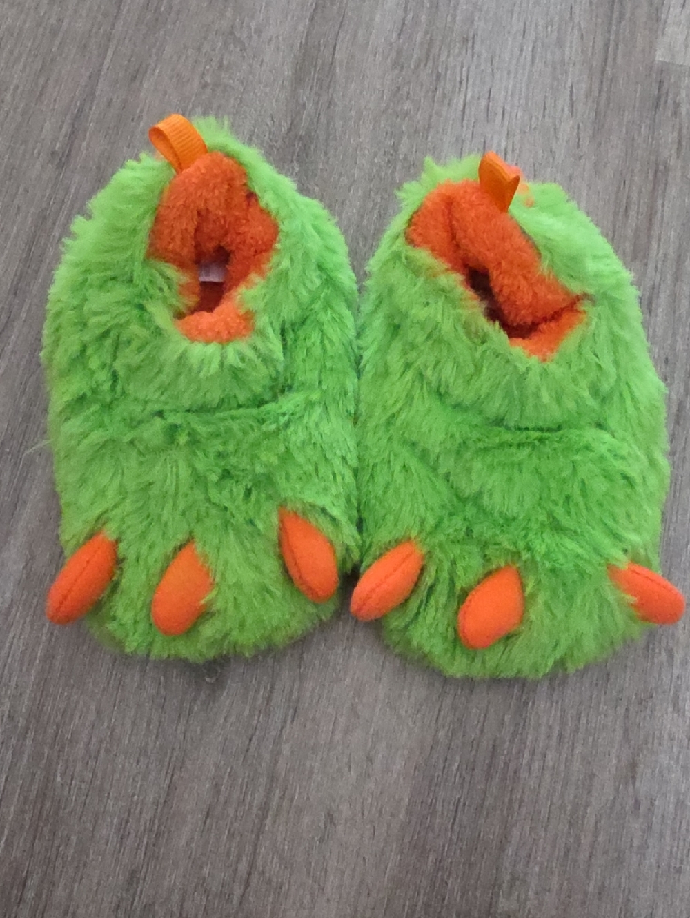Green & Orange Fuzzy Monster Slippers - 4